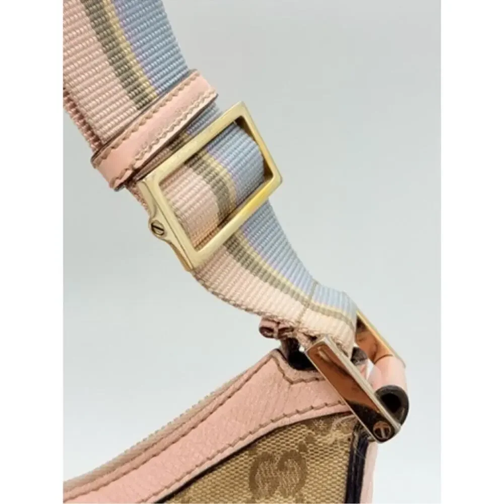 Gucci Monogram Web Medium Half Moon pastel Accents Canvas W/Leather trim.